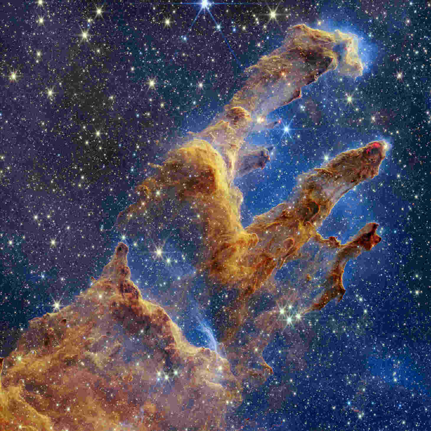 Pillars of Creation (JWST/NIRCAM image). © NASA, ESA, CSA, STScI; Joseph DePasquale (STScI), Anton M. Koekemoer (STScI), Alyssa Pagan (STScI)