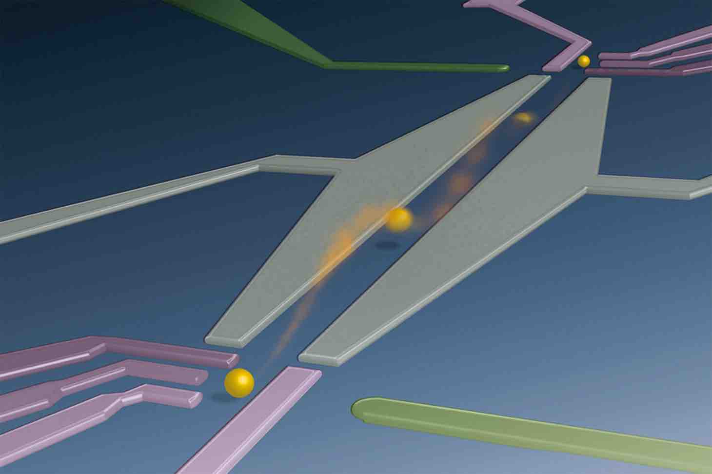 Traversée solitaire d'un électron dans un métal illustrant des travaux sur l’ingénierie quantique à l’Institut Neel (Grenoble) - © Laurent REVELLIN-FALCOZ/CNRS Photothèque