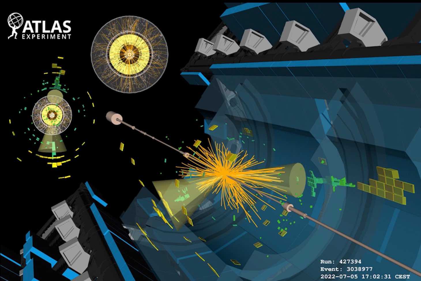  Production de 2 jets dans une collision proton-proton à 13,8 TeV dans le détecteur ATLAS au LHC. © 2022 CERN
